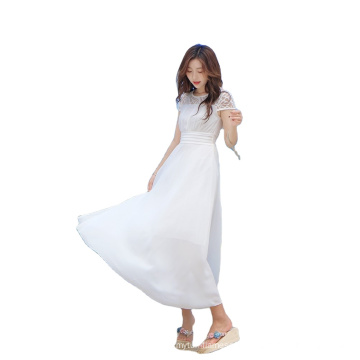 White chiffon ladies style elegant chiffon casual dress